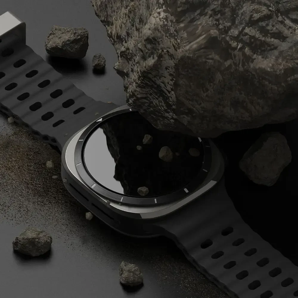 Dėklas + apsauginis stiklas Samsung Galaxy Watch Ultra (47mm) Ringke Slim Titanium juodos spalvos