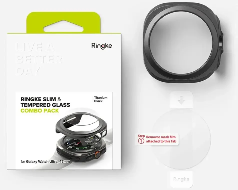 Ringke Plonas ir grūdintas stiklas išmaniojo laikrodžio dėklas Samsung Galaxy Watch Ultra (47 mm) | su įmontuotu stiklu | juodas