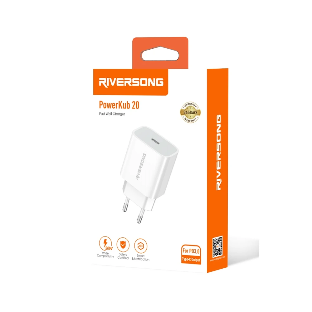 Riversong laidinis įkroviklis PowerKub 20 1x USB-C 20W baltos spalvos AD75