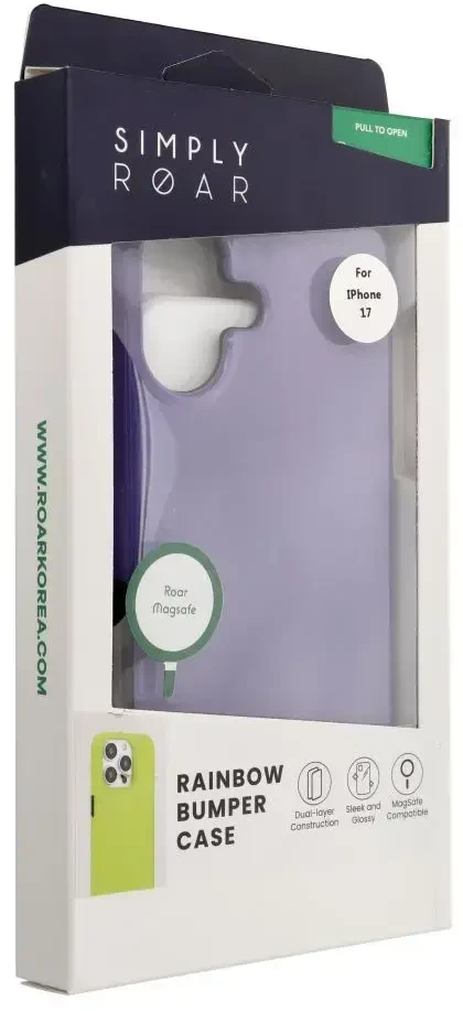 ROAR dėklas RAINBOW BUMPER suderinamas su MagSafe, skirtas IPHONE 17 violetinė