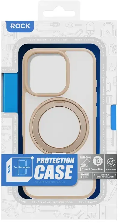 Dėklas „Rock Rotating Stand Soft Touch“ serijos magnetinis „Apple iPhone 16 Pro Max“ aukso spalvos