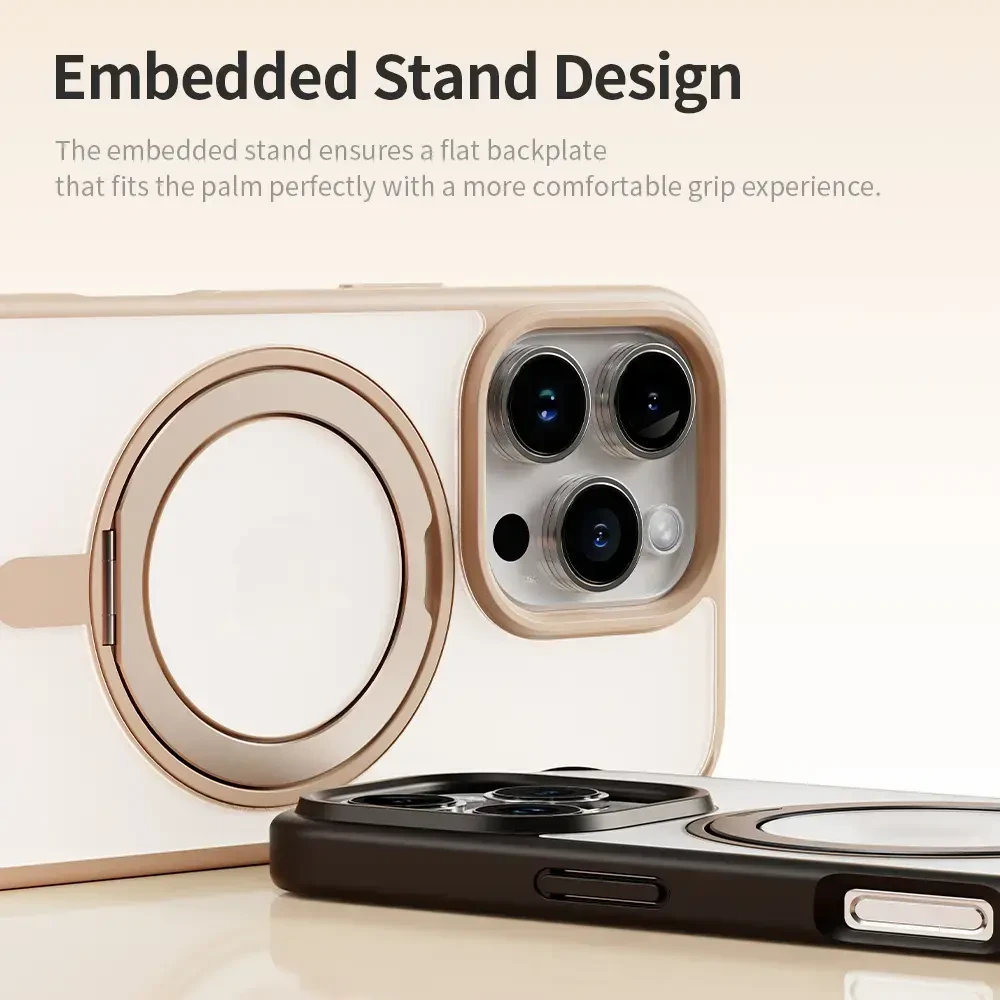 Dėklas „Rock Rotating Stand Soft Touch“ serijos magnetinis „Apple iPhone 16 Pro Max“ aukso spalvos