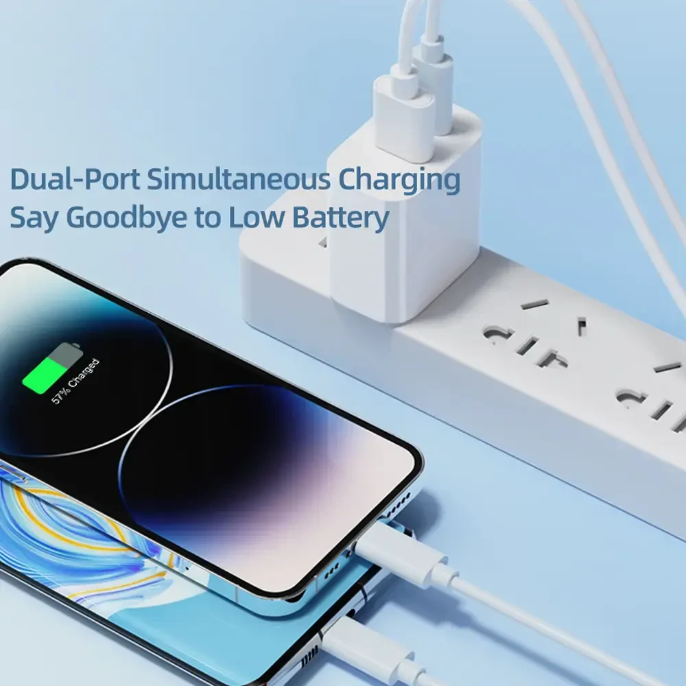 Rock Laidinis įkroviklis T43 – USB + Type C – QC 3.0 PD 20W 3A baltos spalvos