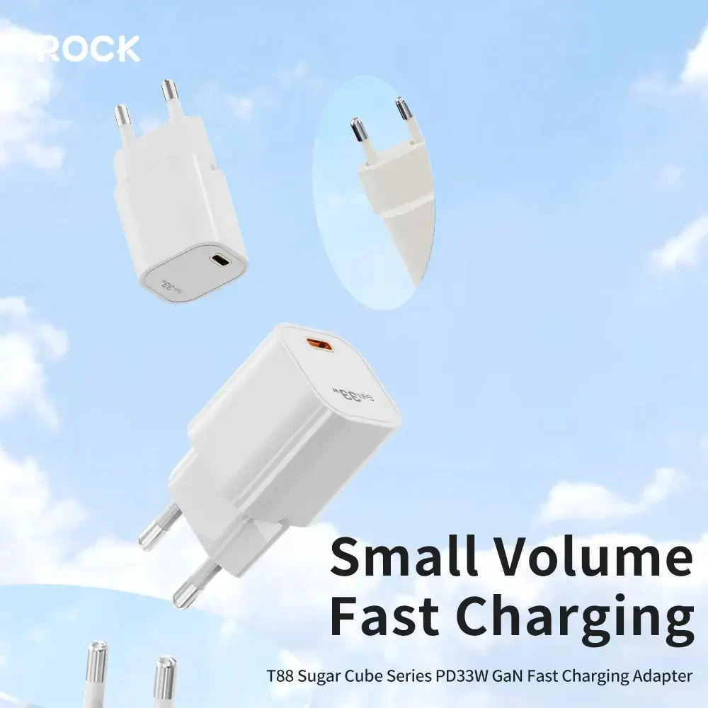 Rock Laidinis įkroviklis T88 Sugar Cube Series GaN – Type C – QC 3.0 PD 33W 3A baltos spalvos