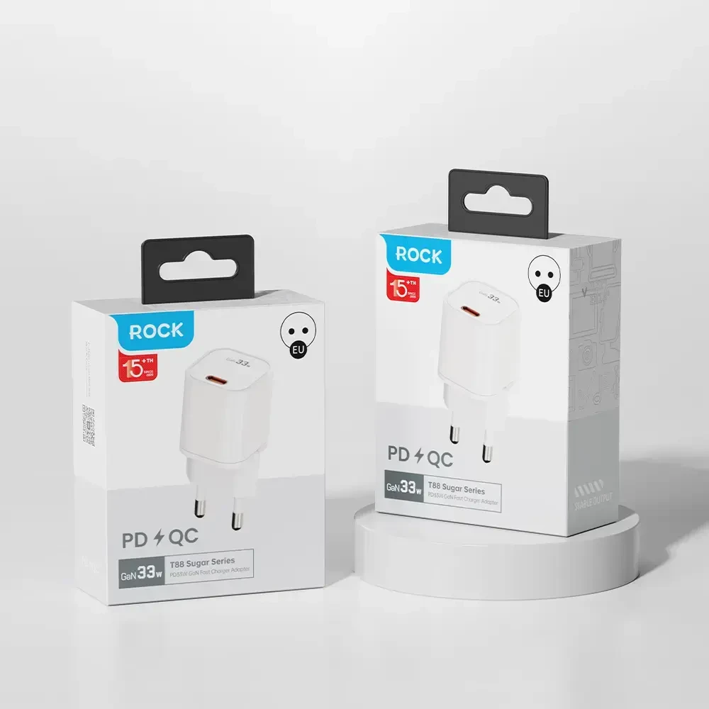 Rock Laidinis įkroviklis T88 Sugar Cube Series GaN – Type C – QC 3.0 PD 33W 3A baltos spalvos