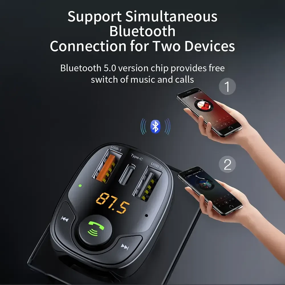 Rock Transmiter FM B301 MP3, Bluetooth - 2xUSB + Type C + micro SD - 36W juodas