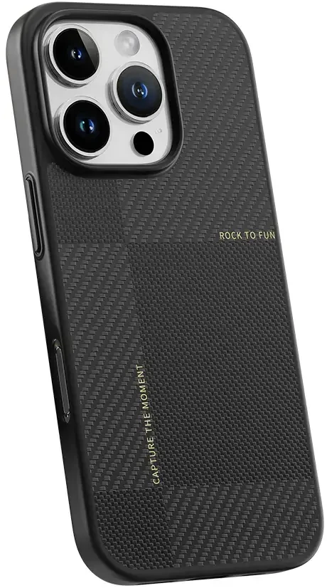 Rock Ultra Thin Aramid Fiber Kevlar 600D dėklas skirtas iPhone 16 Pro Max juodos spalvos
