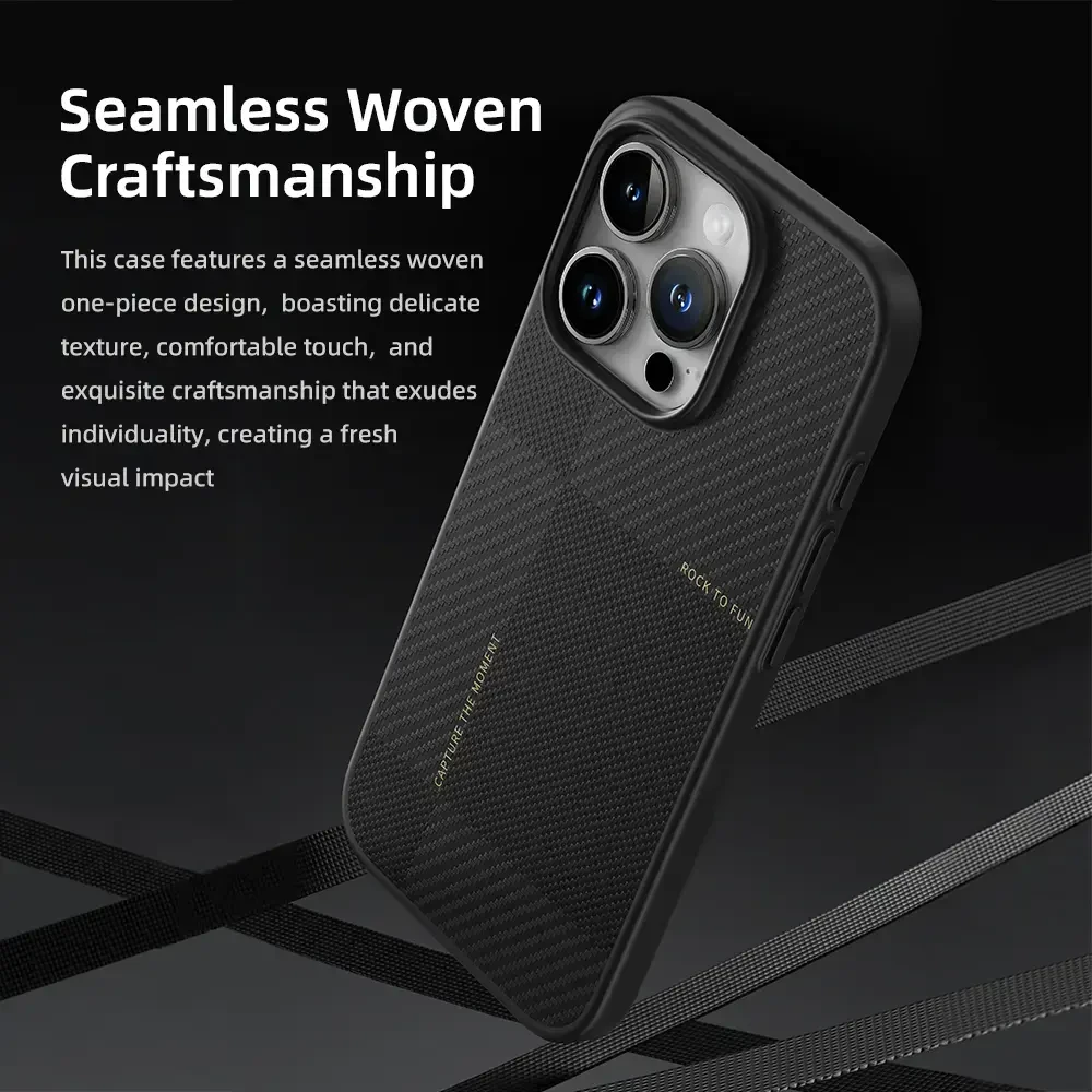 Rock Ultra Thin Aramid Fiber Kevlar 600D dėklas skirtas iPhone 16 Pro Max juodos spalvos