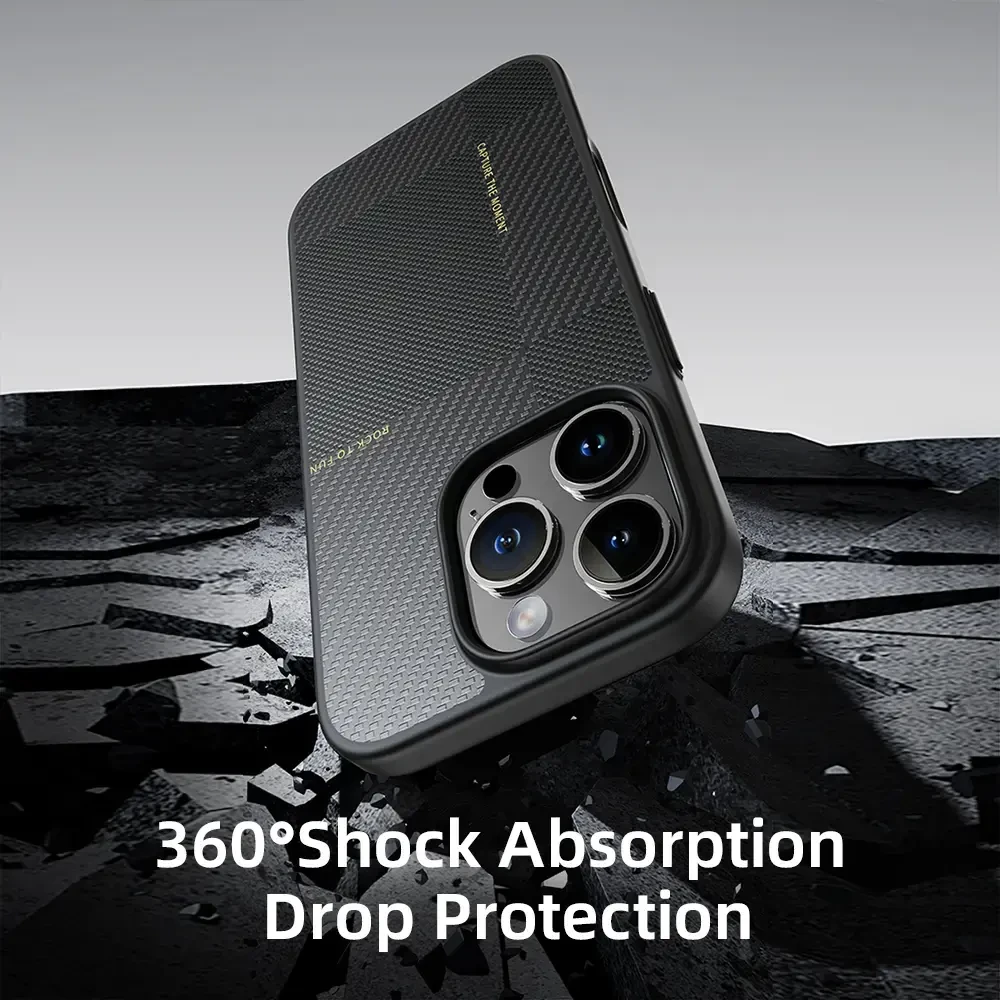 Rock Ultra Thin Aramid Fiber Kevlar 600D dėklas skirtas iPhone 16 Pro Max juodos spalvos