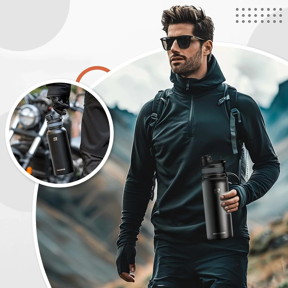 „Rockbros 35210029002“ dviračio termo butelis gėrimams, 620 ml - juodos spalvos