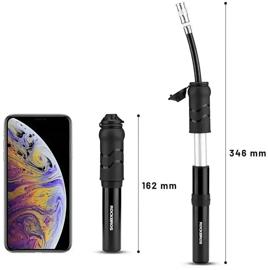 Rockbros 810PCS-HP mini rankinis dviračio siurblys su Presta ir Schrader žarna - Juodas