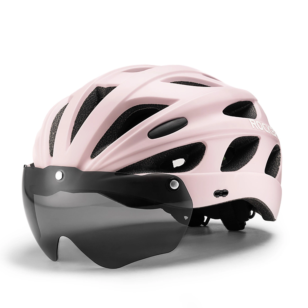Rockbros Bike šalmas with Visor, Detachable UV Goggles, Detachable Visor, Unisex – rožinės spalvos