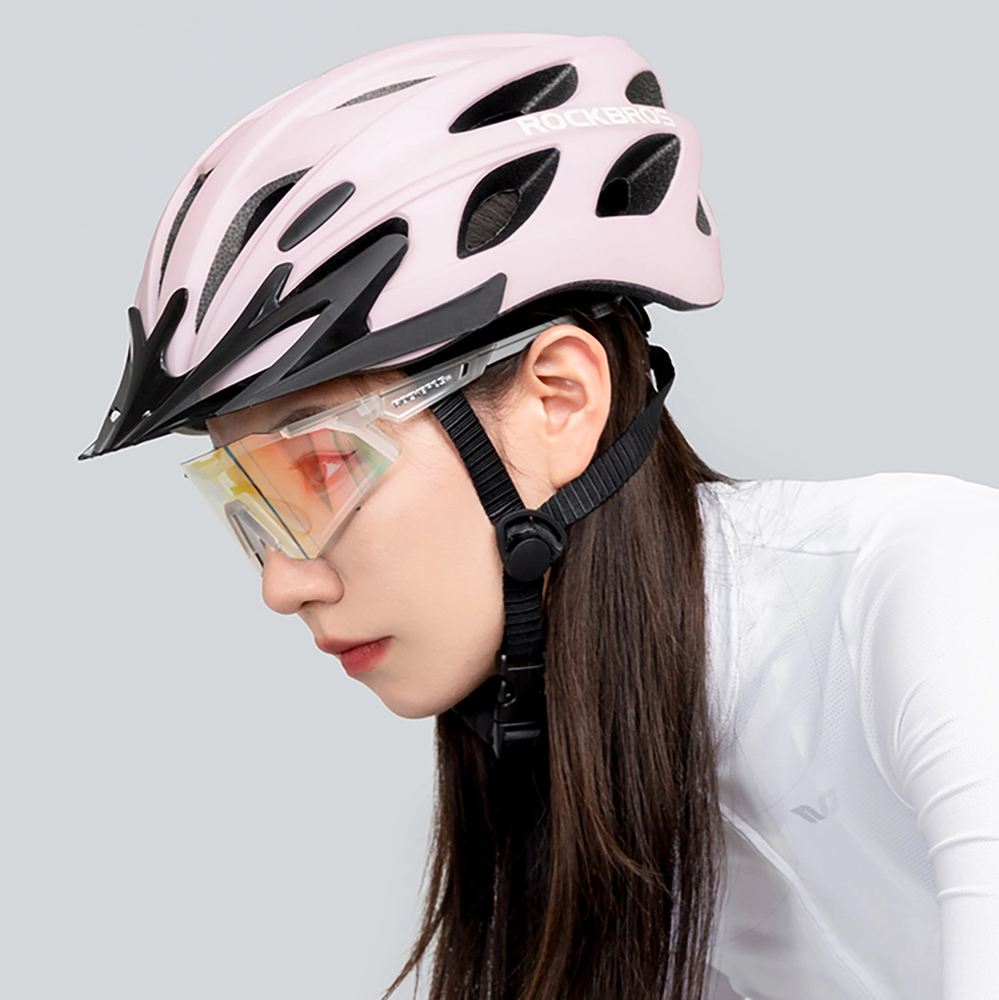 Rockbros Bike šalmas with Visor, Detachable UV Goggles, Detachable Visor, Unisex – rožinės spalvos