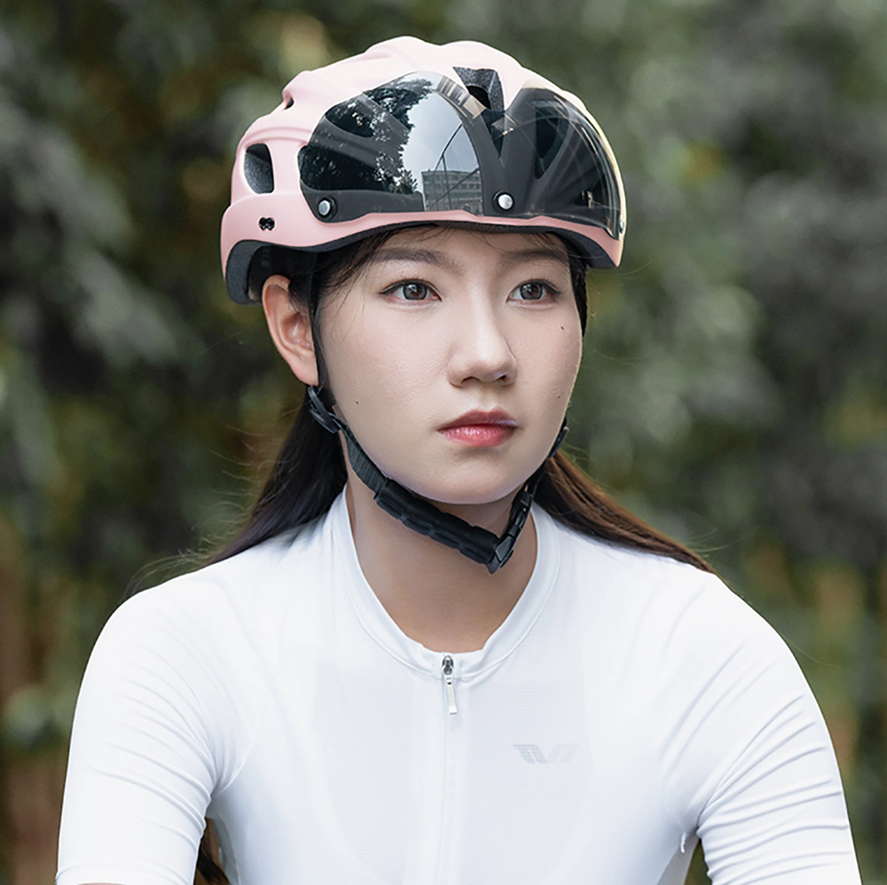Rockbros Bike šalmas with Visor, Detachable UV Goggles, Detachable Visor, Unisex – rožinės spalvos