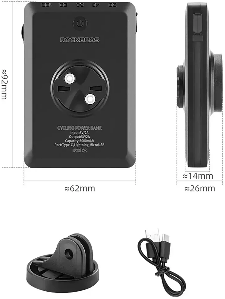 Rockbros JP008 priekinis dviračio žibintas prekystaliui su išorine baterija 5000mAh 150lm IPX6 &8211; juodos spalvos