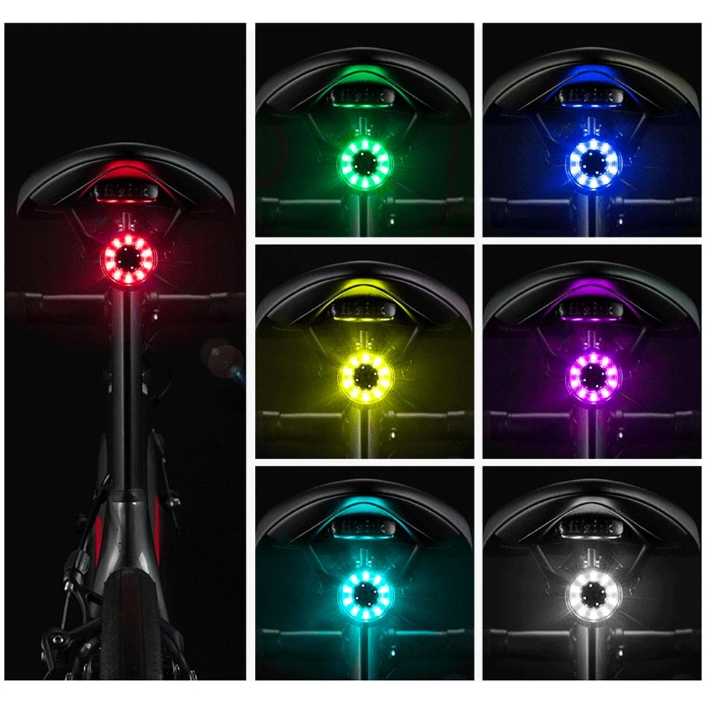 „Rockbros Q1“ galinis dviračio žibintas su 7 spalvų LED blykste + laidas USB-C - USB-A - juodas