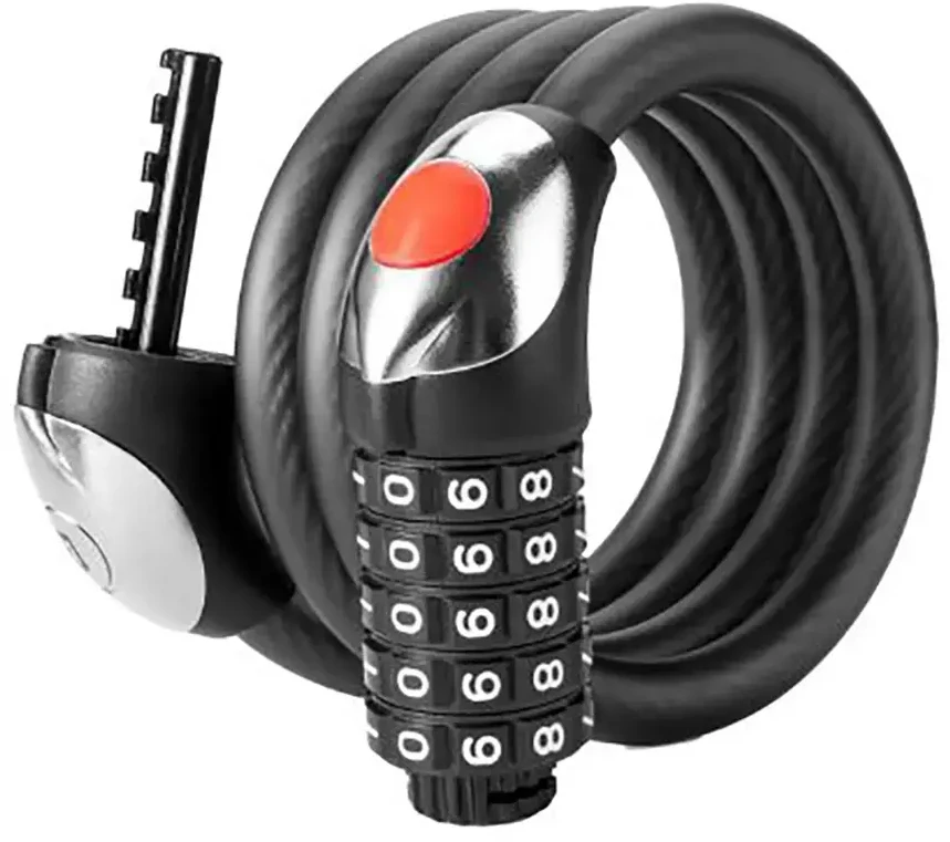 Rockbros RKS531 dviračio spyna su 5 skaitmenų kodu, plieniniu lynu, 120 cm, su LED apšvietimu - juodas
