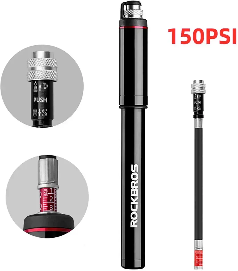 Rockbros SMART-B 150 PSI Mini Bicycle Pump for Presta and Schrader Valves - Juodas