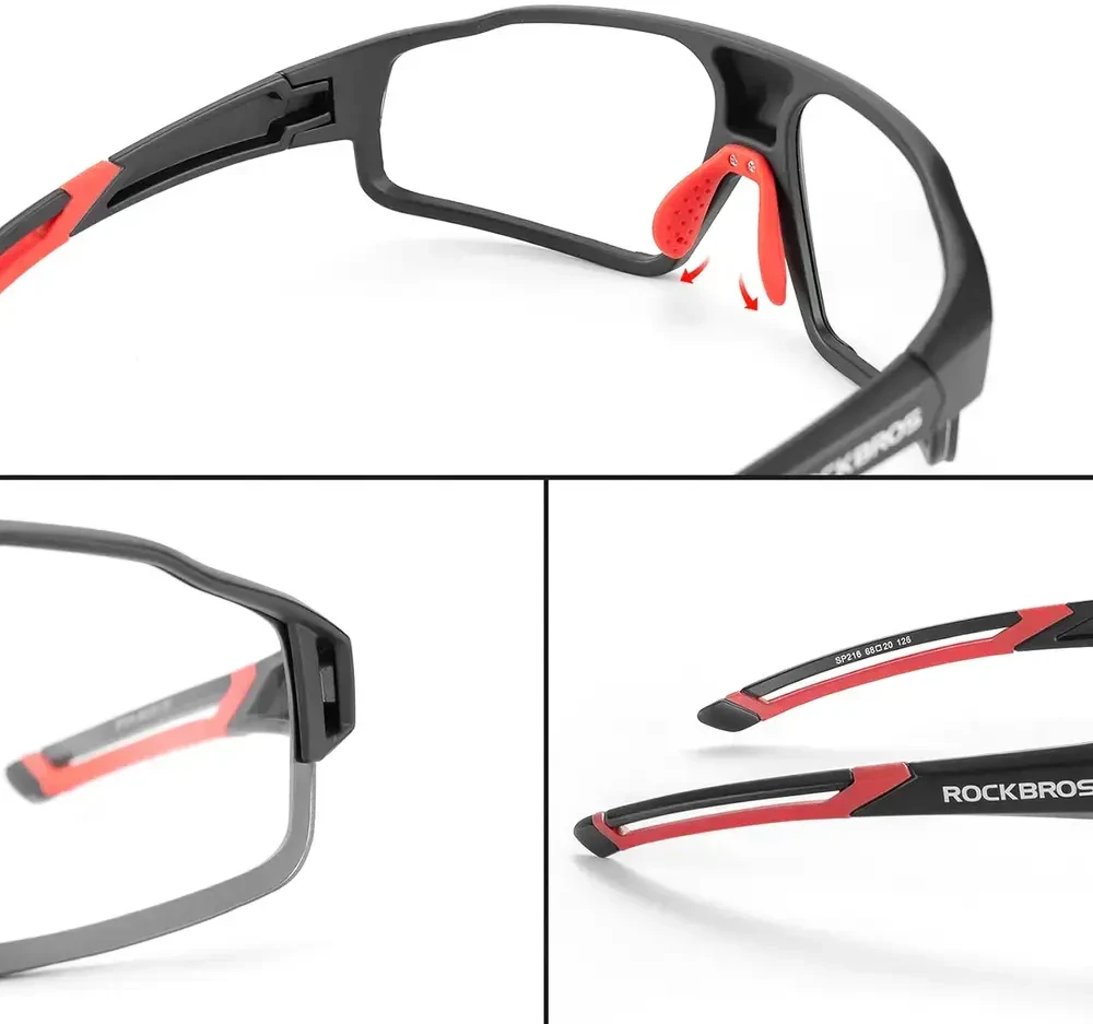 Rockbros SP216BK fotochrominiai UV400 dviratininko akiniai – juodos ir raudonos spalvos
