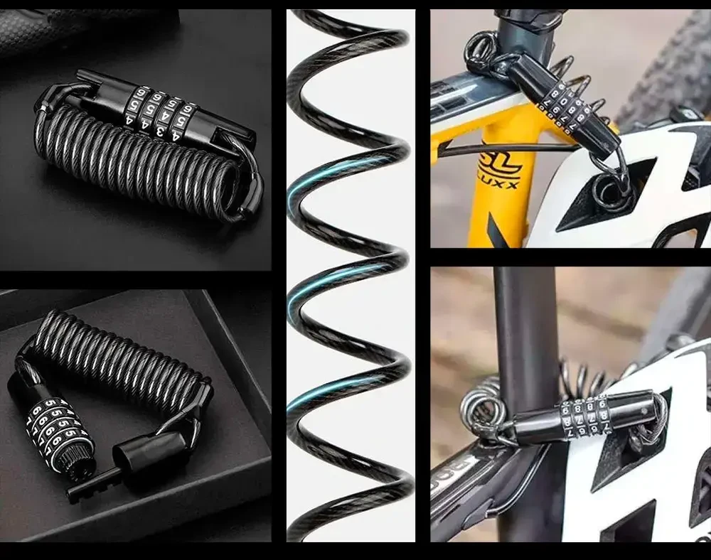 Rockbros T609 bicycle lock su 1.5 m combination – juodos spalvos