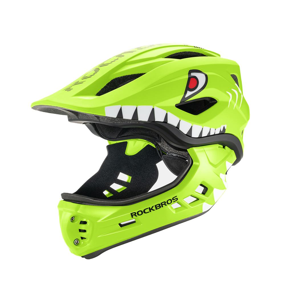 Rockbros TT-32003 Shark vaikiškas dviračio šalmas su nuimamu smakru, dydis S (48-52) - Žalias