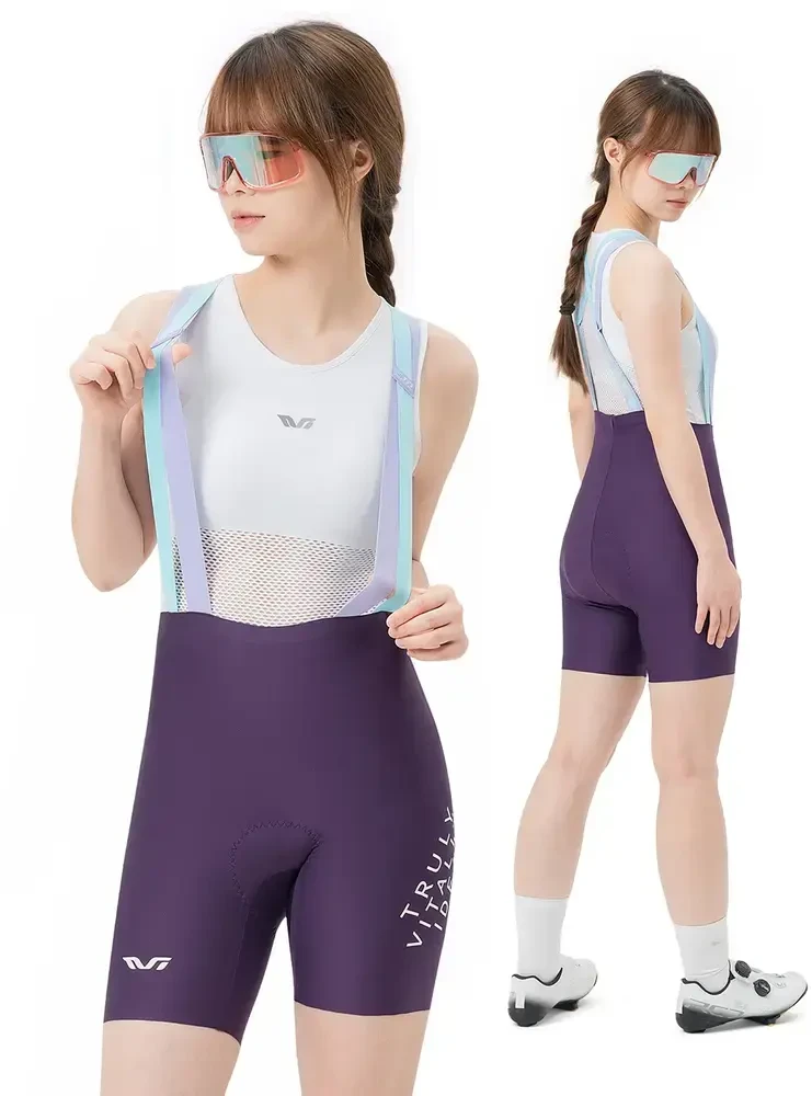 Rockbros YDDK017-1 TVI Women's Cycling Shorts with Bib and Pad Size M - Violetinė