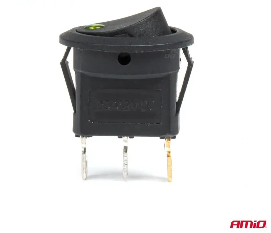 Jungiklis, apvalus mygtukas, 12 V 20 A, įjungimas/išjungimas, žalias foninis apšvietimas, amio-03964