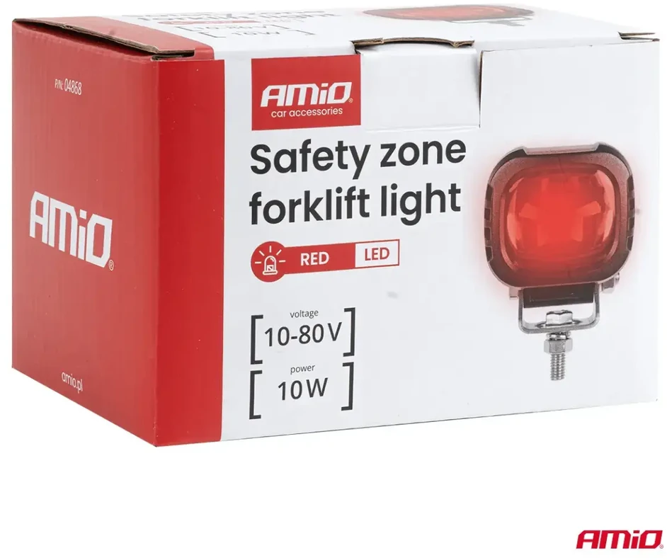 Saugos zonos šviestuvas šakiniams krautuvams, raudona šviesa, 10W 10–80V IP6K9K AMIO-04868