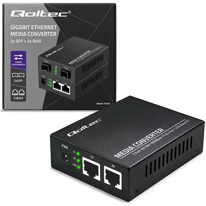 Šakotuvas Qoltec Dwukierunkowy Media Konwerter SWITCH Ethernet 2x RJ45 2x SFP| 1000Mb/s | 5V