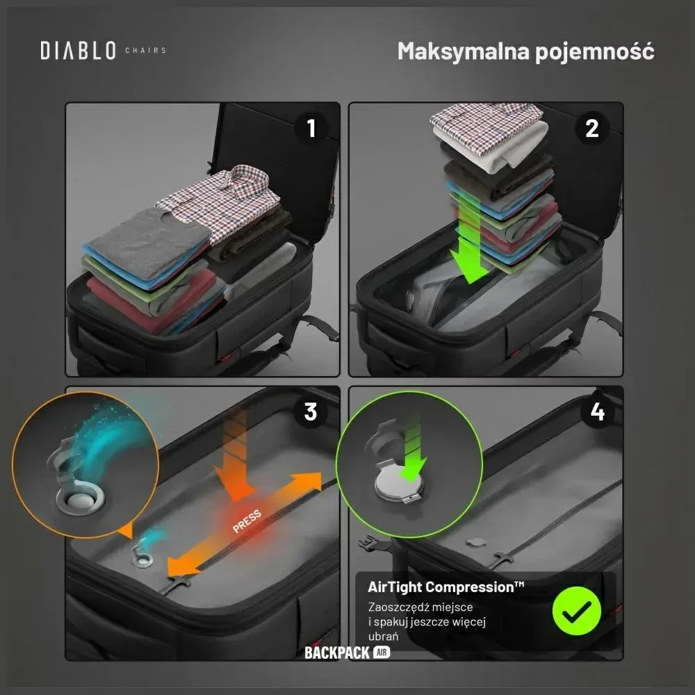 Daugiafunkcinė vakuuminė kuprinė Diablo Chairs Backpack Air juodos spalvos