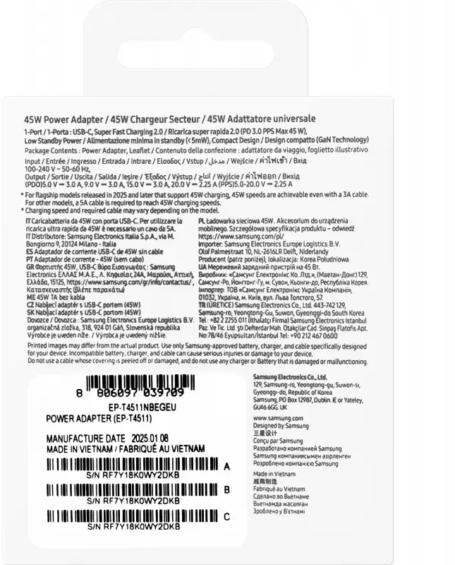 Samsung PD 45W Type-C sieninis pakrovėjas (be laido) Juodas