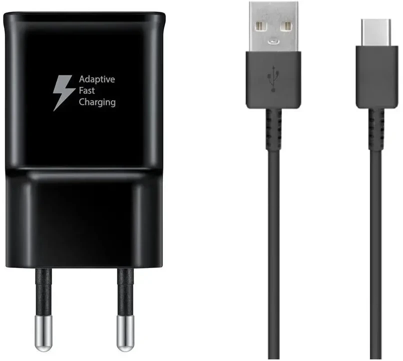 Galaxy EP-TA200EBE + EP-DG970BBE Samsung 15W kelioninis įkroviklis + USB-C duomenų kabelis, juodas (OOB Bulk)