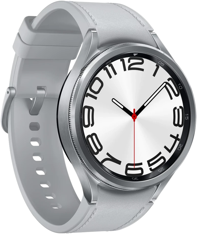 Išmanusis laikrodis Samsung Galaxy Watch 6 Classic LTE, 47 mm, Sidabrinės spalvos korpusas su pilkos spalvos dirželiu
