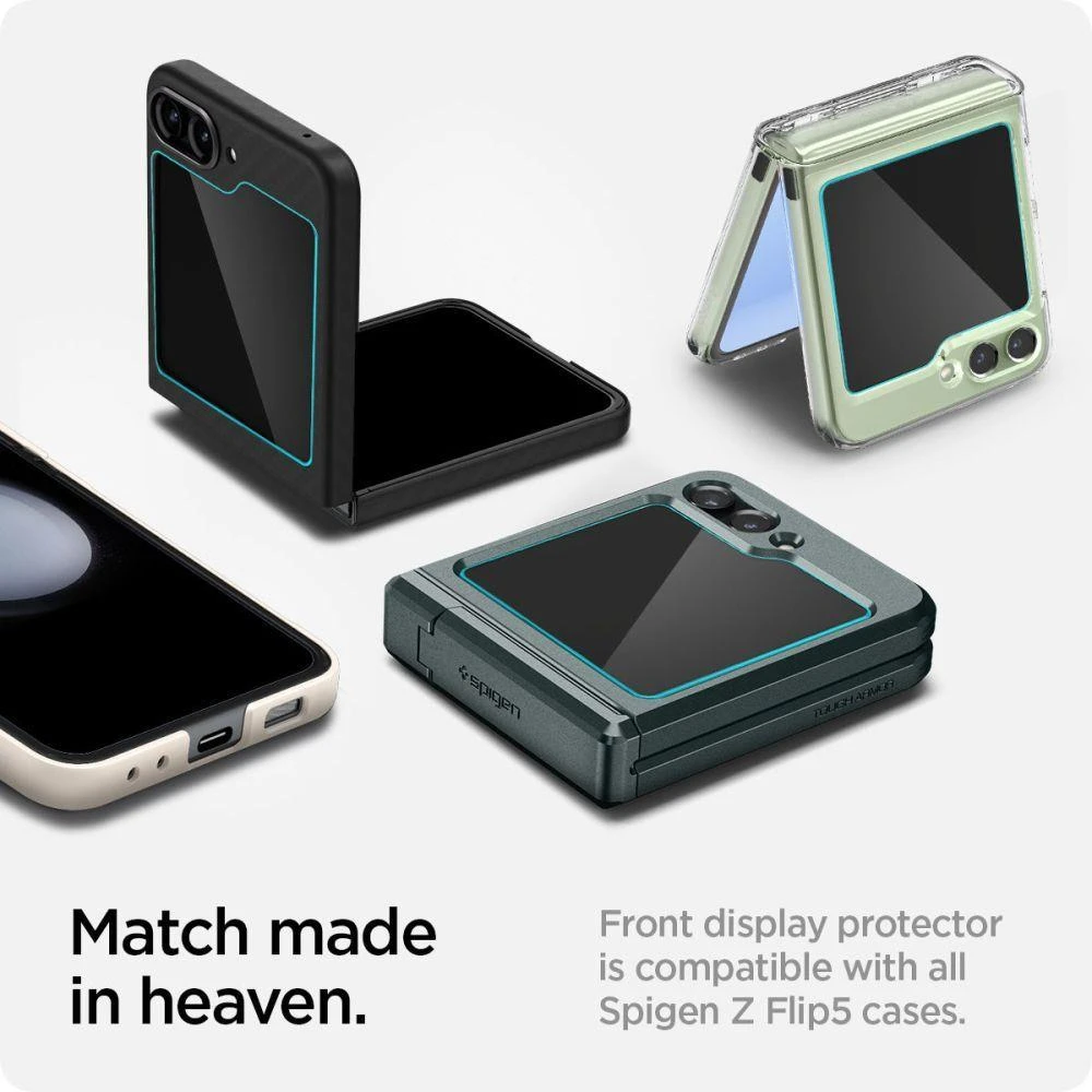 „Spigen Glass tR EZ Fit“ skaidrus dėklas, 2 vnt. pakuotėje – „Samsung Galaxy Z Flip5“.