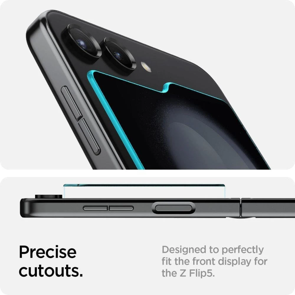 „Spigen Glass tR EZ Fit“ skaidrus dėklas, 2 vnt. pakuotėje – „Samsung Galaxy Z Flip5“.