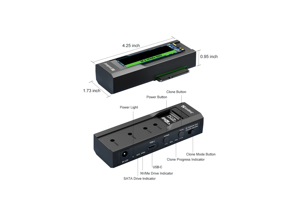 Sandberg USB 3.2 Cloner ir dokas, skirtas M2 + NVMe + SATA