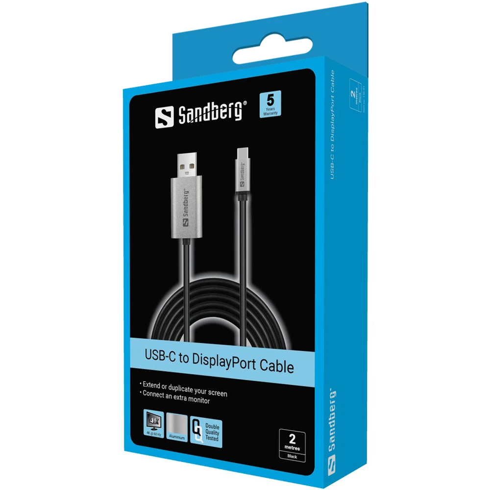 „Sandberg“ USB-C prie „DisplayPort“ kabelis 2M