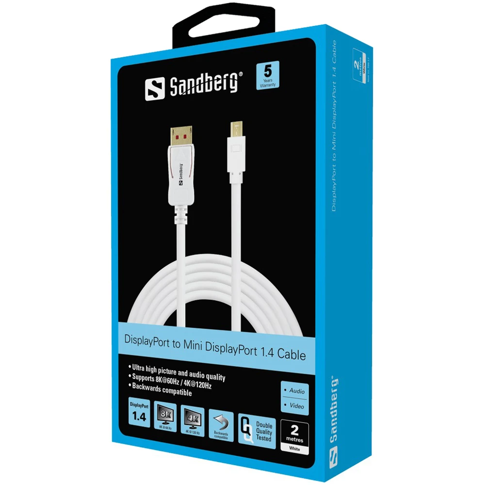 Sandberg DisplayPort į Mini DP 1.4 kabelis pakuotėje