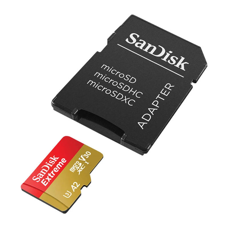 „SANDISK Extreme Micro SDXC 128GB“ veiksmo kameroms ir dronams + SD adapteris + 1 metų „RescuePRO Deluxe“ garantija iki 190 MB/s ir 90 MB/s skaitymo / rašymo greičių, A2, C10, V30, UHS-I, U3.