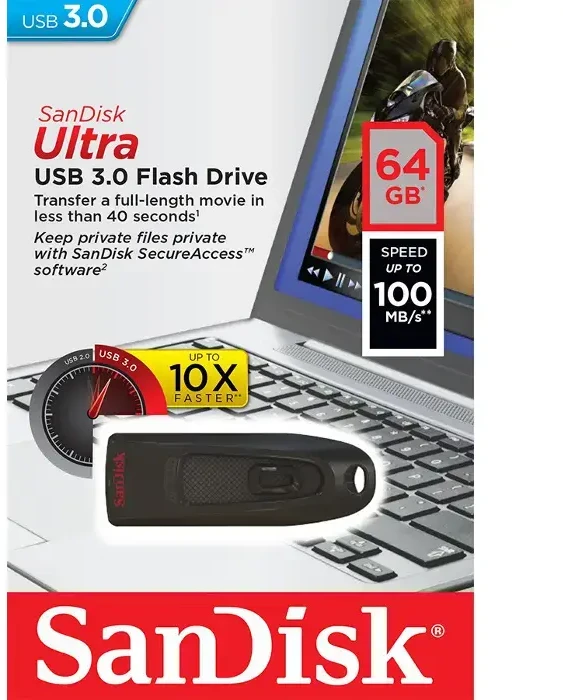 „SanDisk“ laikmena 64 GB USB 3.0 „Cruzer Ultra“.