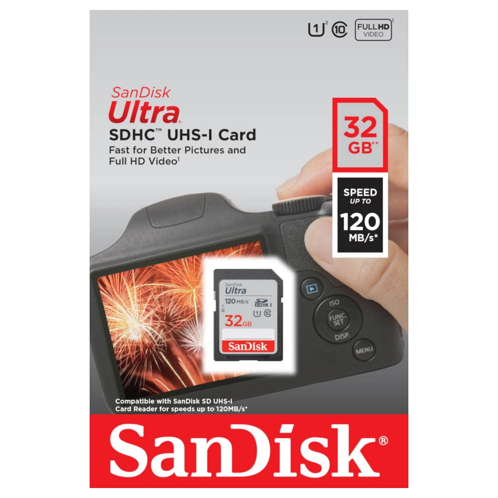 SANDISK Ultra 32GB SDHC atminties kortelė 120MB / s, modelis