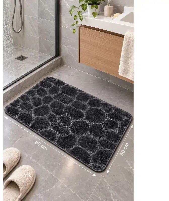 Sauber Vannas istabas paklājs 50x80cm tumši pelēks akmens raksts