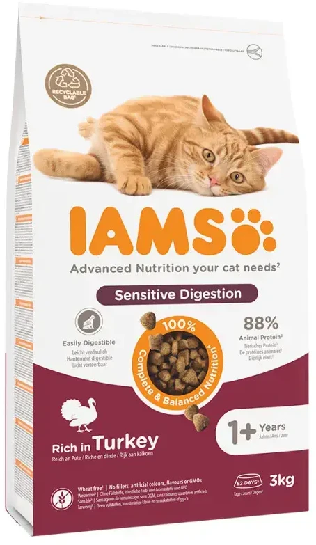 Iams CAT Vitality Adult/Senior Sensitive Digestion kalakutienos pašaras 3kg