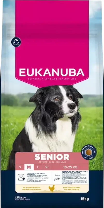 Eukanuba Life Care sausas pašaras vidutinių veislių vyresnio amžiaus šunims su vištiena, M, 15 kg