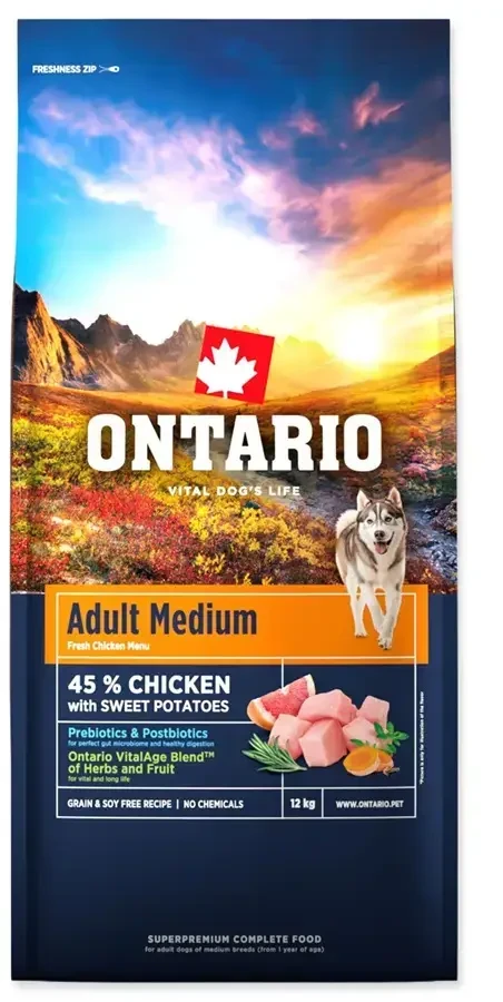 Ontario Adult Medium vištiena & Sweet bulvės 12kg