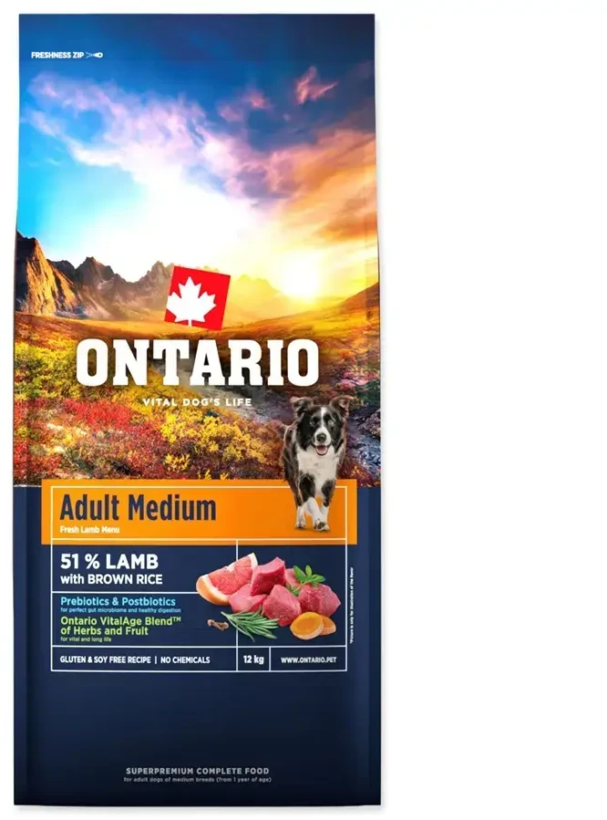 Ontario Adult Medium ėriena & Brown ryžiai 12kg