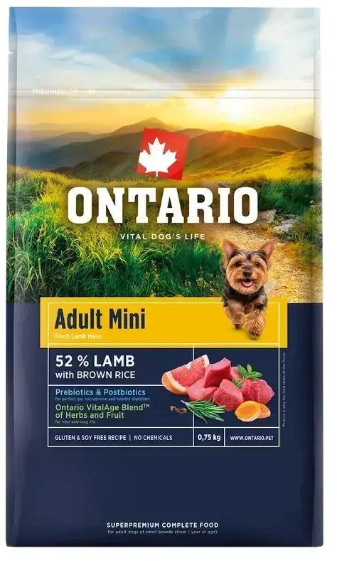 Ontario Adult Mini ėriena & Brown ryžiai 0,75kg