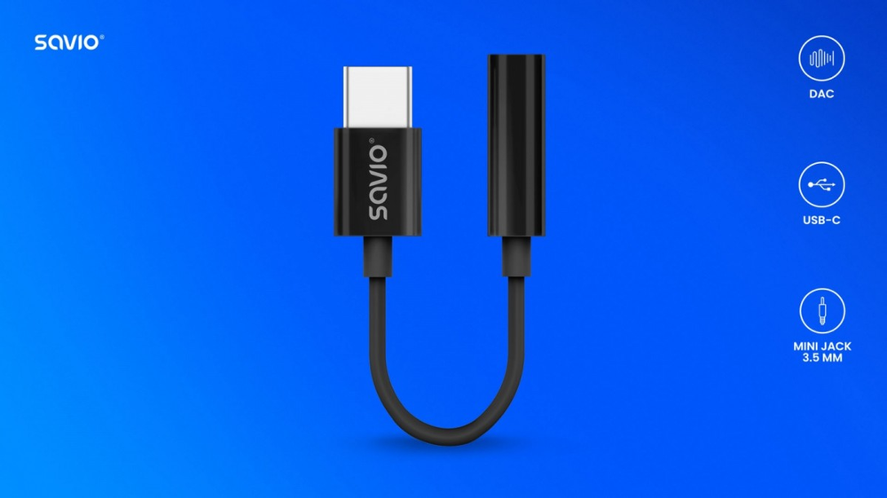 Adapteris USB Savio AK-74 USB-C - Jack 3.5mm Juodas (SAVAK-74)