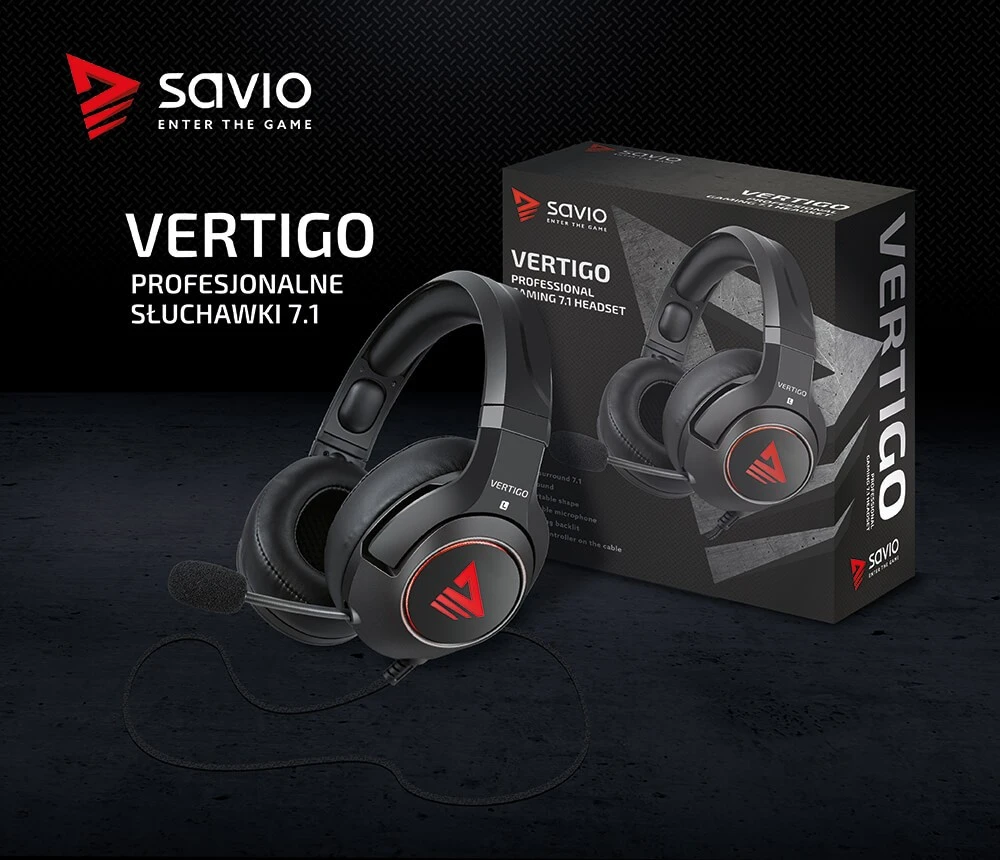 Žaidimų ausinės 7.1 virtual surround Savio VERTIGO su USB jungtimi