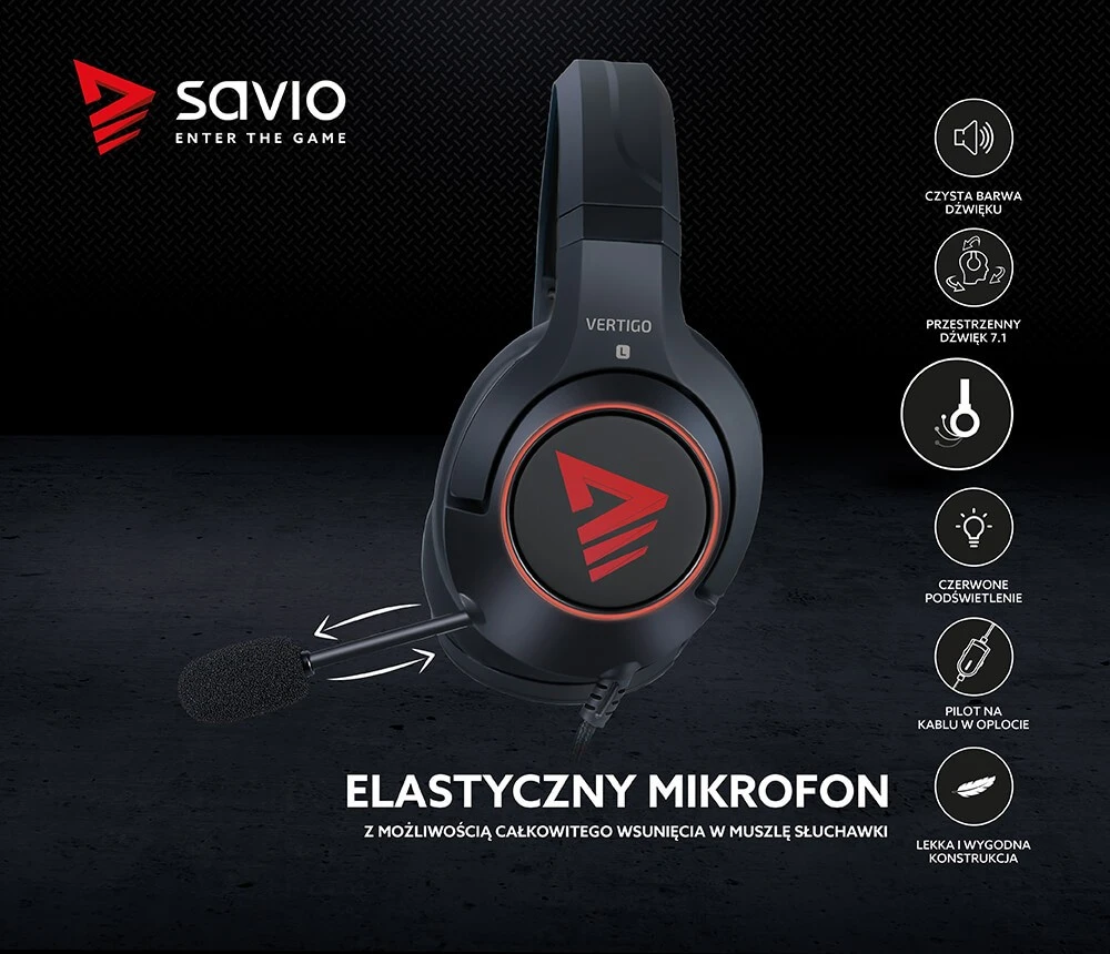 Žaidimų ausinės 7.1 virtual surround Savio VERTIGO su USB jungtimi